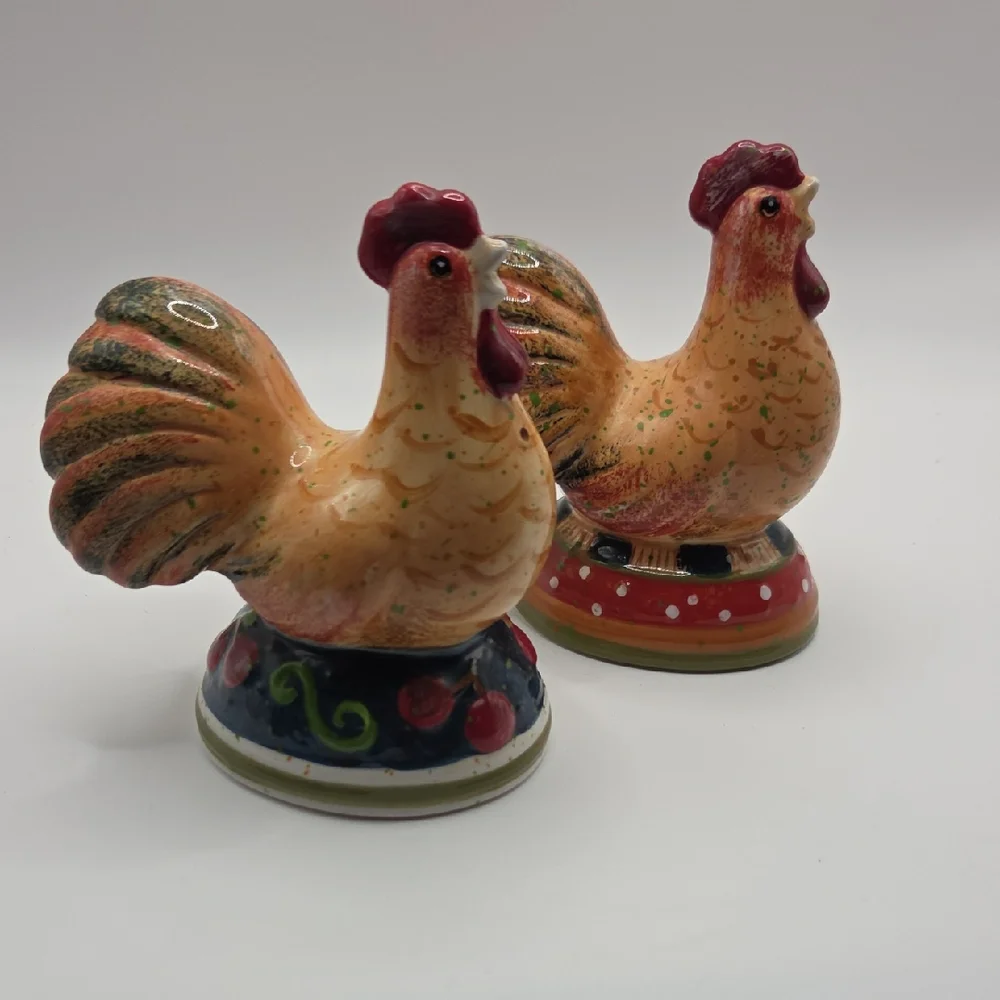 Salt And Pepper Shakers Vintage Red and Orange Rooster Figurines